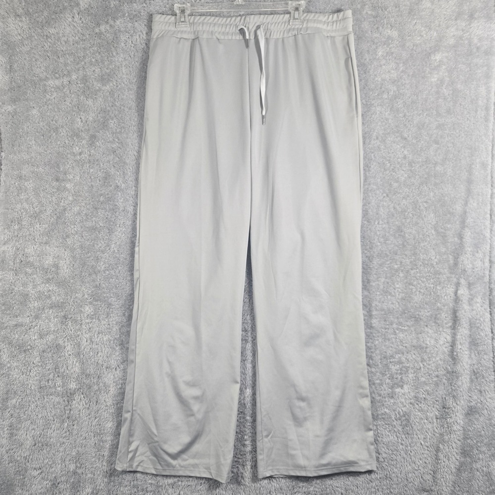Mens Light Gray Wide Leg Athletic Lounge Pants Drawstring Waist XL Polyester
